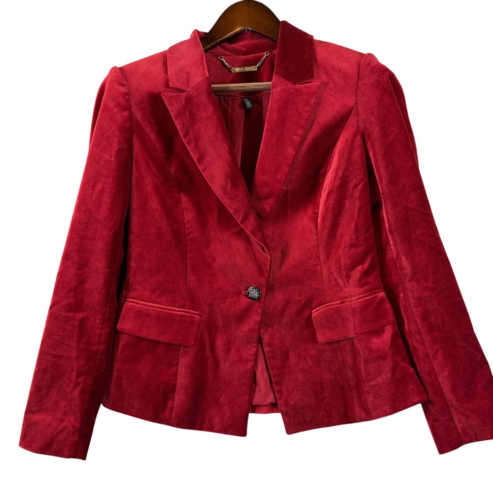 White House Black Market Women's 6 Red Velvet Blazer Single Button Structured